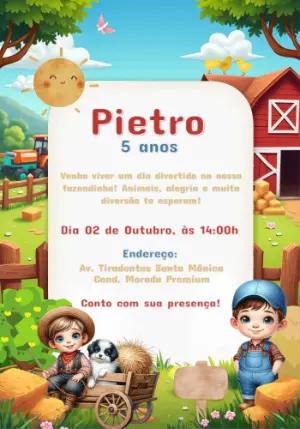 Convite de Aniversário Fazendinha com Meninos para Editar Online