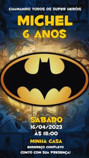 Convite Animado Aniversário Batman Quadrinhos para Editar