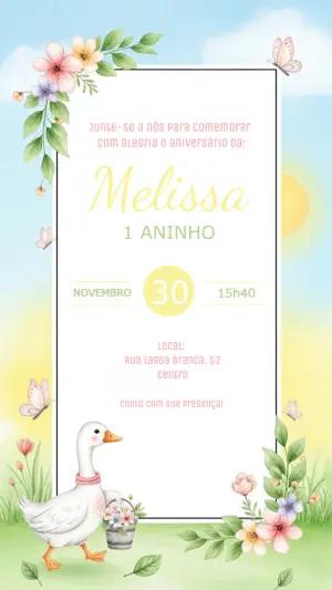 Convite de Aniversário Ganso Aquarela para Editar Online