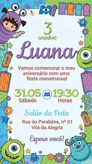 Convite de Aniversário Infantil Monstros SA para Editar