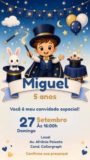 Convite de Aniversário Mágico para Menino Editável