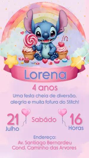 Convite de Aniversário Stitch Rosa para Editar Online