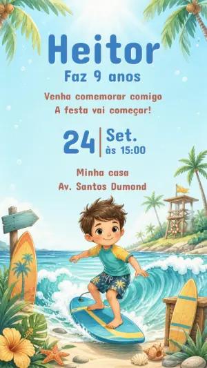 Convite de Aniversário Surfista para Editar