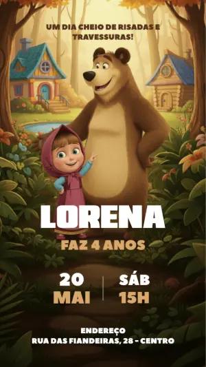 Convite Aniversário Masha e o Urso para Editar Online