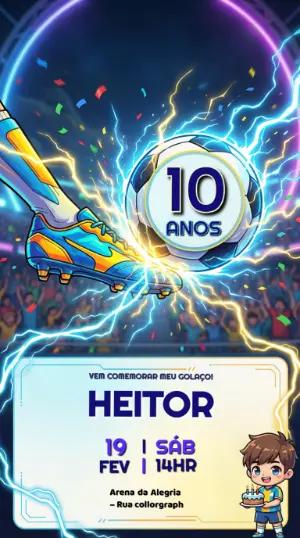 Convite de Aniversário Futebol com Raio para Editar
