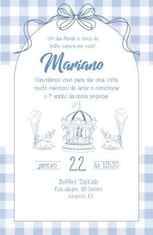 Convite de Aniversário Carrossel Azul Clássico Editável