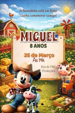 Convite de Aniversário Fazendinha do Mickey Editável