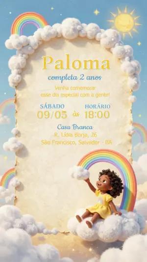 Convite Aniversário Infantil Arco-íris Menina Modelo Editável
