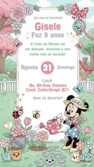 Convite de Aniversário Minnie Jardim para Editar Online