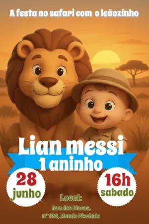 Convite Aniversário Safari Leão para Editar Online