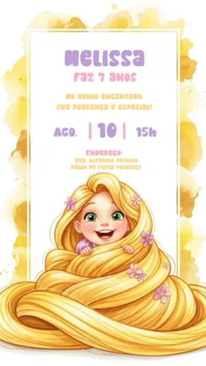 Convite de Aniversário Enrolados Rapunzel para Editar Online
