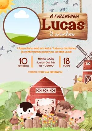 Convite de Aniversário Fazendinha Aquarela com Foto Editável
