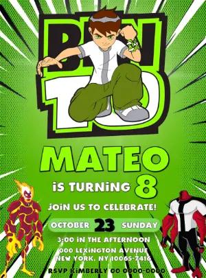Editable Ben 10 Birthday Invitation with Characters