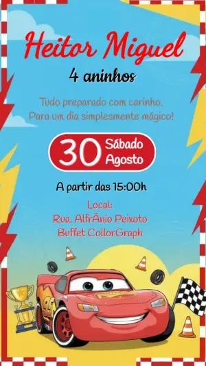 Convite de Aniversário Carros Relâmpago McQueen Editável