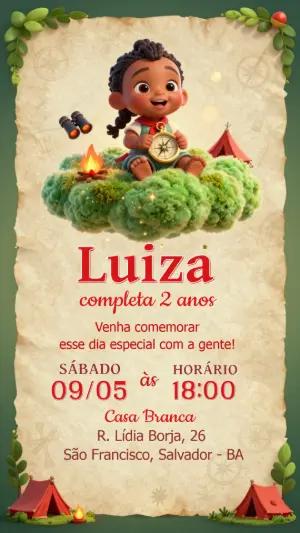 Convite de Aniversário Acampamento Infantil 3D para Editar