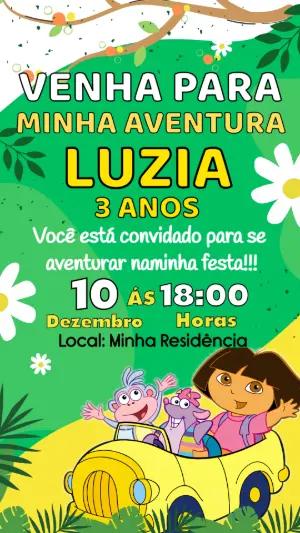 Convite de Aniversário Dora Aventureira Colorido para Editar