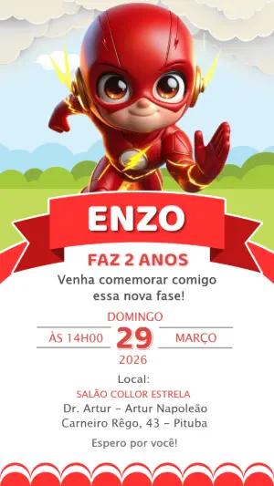 Convite Digital Aniversário Infantil Herói Flash Editável