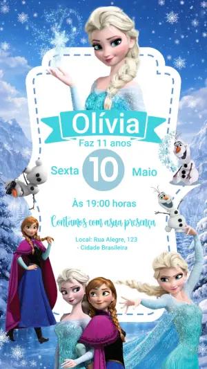 Convite Digital Aniversário Frozen Azul e Branco Editável