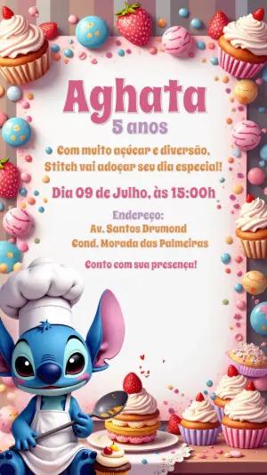 Convite Aniversário Stitch Confeiteiro para Editar Online