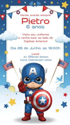 Convite Aniversário Capitão América para Editar Online