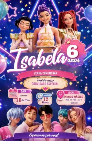 Convite Animado Aniversário Guerreiras do Kpop Editável