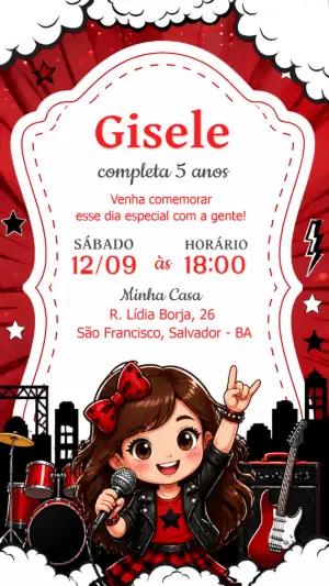 Convite de Aniversário Rockeira Menina Editável Online