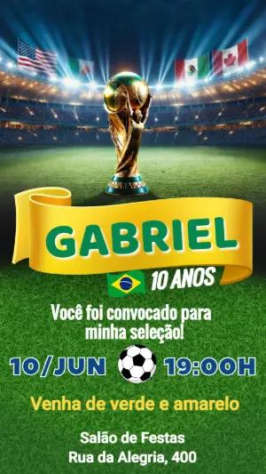 Convite de Aniversário Futebol Copa do Mundo Editável