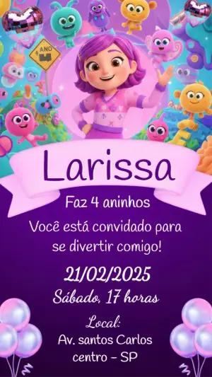 Convite Aniversário Infantil Roxo e Rosa Monstrinhos Editável
