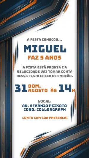 Convite de Aniversário Carros de Corrida para Editar Online