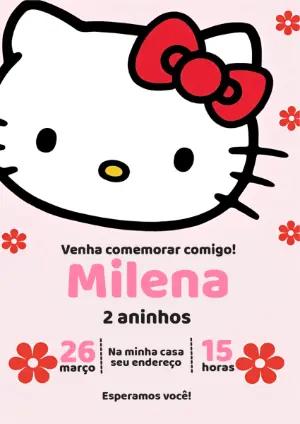 Convite de Aniversário Hello Kitty Rosa para Editar Online