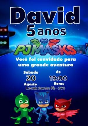 Convite de Aniversário PJ Masks Infantil para Editar