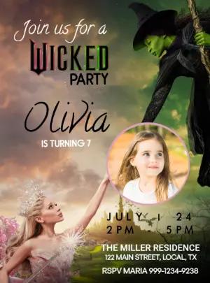 Editable Wicked Themed Birthday Party Invitation Template with photo