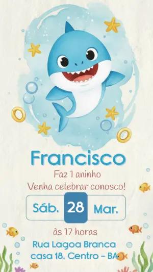 Convite de Aniversário Tubarão Bebê Aquarela para Editar
