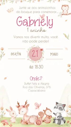 Convite de Aniversário Bosque Encantado Menina Editável