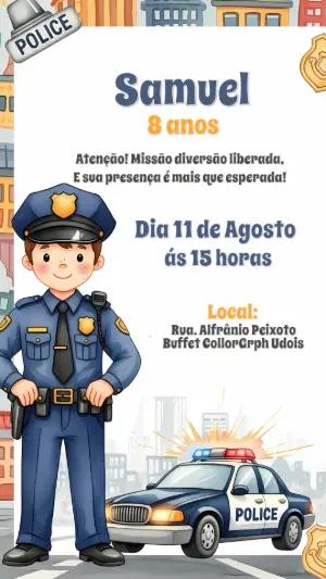 Convite Aniversário Policial Infantil para Editar Online