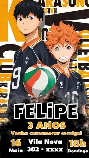 Convite de Aniversário Haikyu!! Modelo Digital Editável
