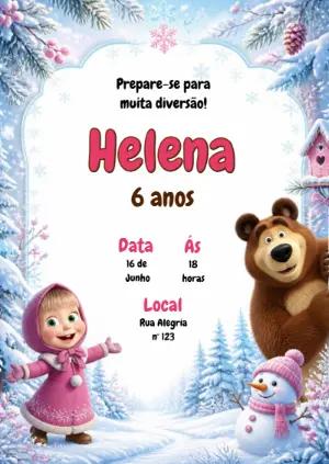 Convite de Aniversário Masha e o Urso Inverno Editável