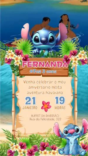 Convite Animado de Aniversário do Stitch: Tema Havaiano Editável