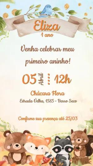 Convite Aniversário Bosque Encantado Aquarela para Editar