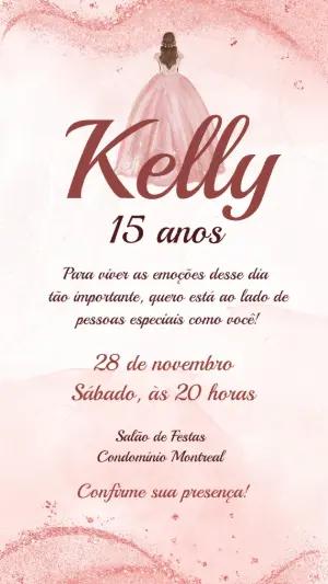 Convite de 15 anos Princesa com flores rosa e dourado editável