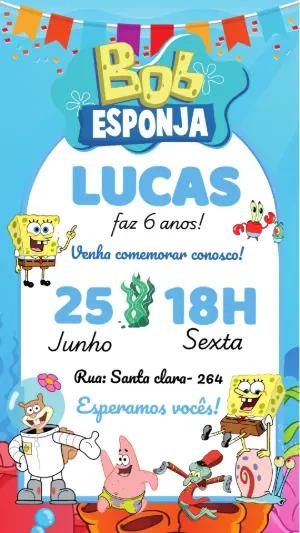 Convite de Aniversário Bob Esponja Colorido para Editar
