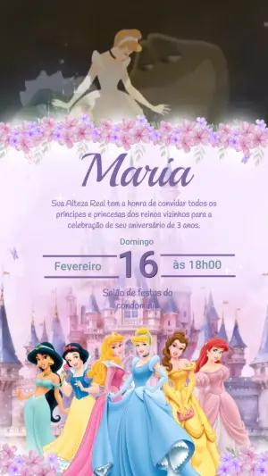 Vídeo Convite Princesas Disney Aniversário Infantil Editável