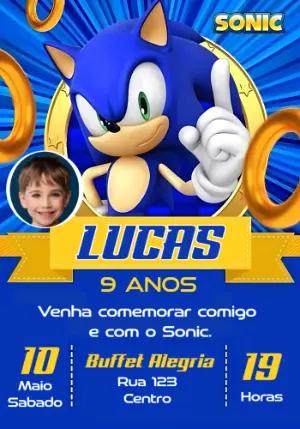 Convite de Aniversário Sonic com Foto para Editar Online