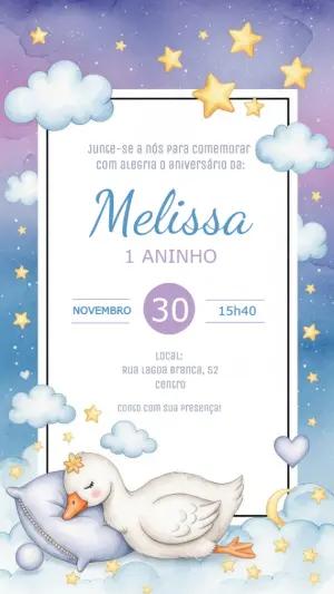 Convite Aniversário Ganso Dormindo para Editar Online