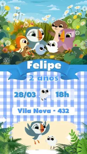 Convite de Aniversário Puffin Rock Fofo para Editar
