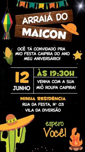 Convite Digital Festa Junina Aniversário Menino Editável