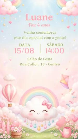Convite de Aniversário Chuva de Amor para Menina Editável