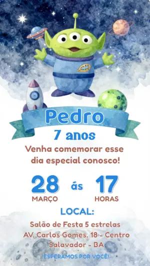 Convite de Aniversário Alien Toy Story Espacial para Editar
