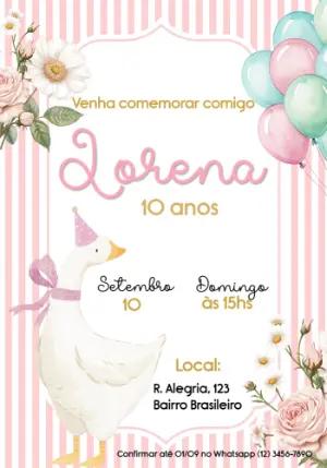 Convite Digital Aniversário Infantil Ganso Rosa para Editar