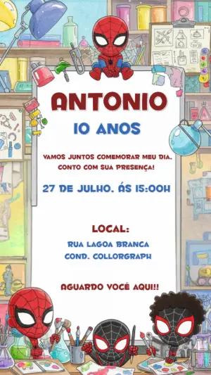 Convite Aniversário Homem Aranha Fofo para Editar Online